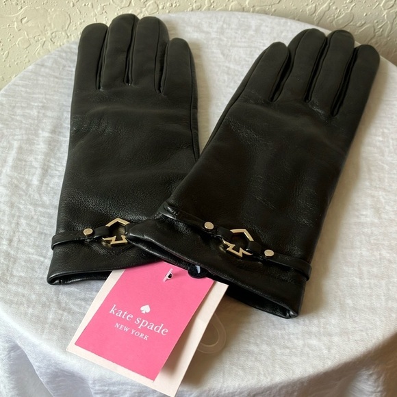 kate spade Accessories - Kate Spade: Black cut out Spade Leather Gloves- Gold Tone- Small